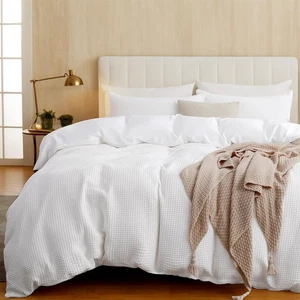 ATsense Duvet Cover Queen Size - 100% Cotton Waffle Weave White Comforter Cov... - Picture 1 of 9