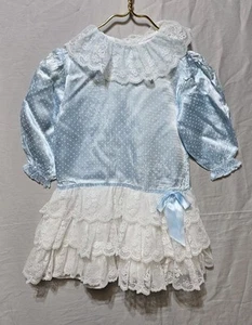 Vintage Girls Dress 6x Blue Lace Long Sleeves - Picture 1 of 4
