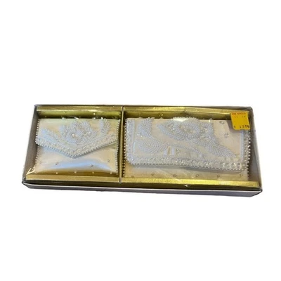 Cartera y monedero Bon Soir satinado con cuentas a mano de colección caja original boda de Japón Foto 1 de 4