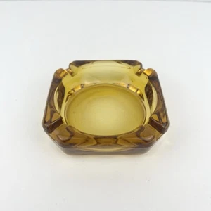 Vintage Mid Century 3.5” Square Amber Glass Ashtray - Picture 1 of 4