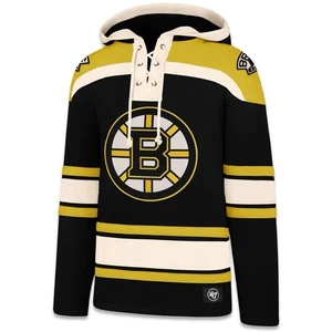 NWT Boston Bruins '47 Brand Black Superior Lacer Pullover Hoodie Mens XL - Picture 1 of 2