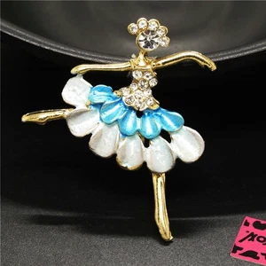 Hot Pretty Blue Enamel Crystal Ballet Girl Lady Fashion Women Brooch Pin Gift - Picture 1 of 4