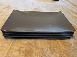 World Market Sushi Sashimi Snack Plates Black Ceramic Set Of 4 6.25”x10.25 - Picture 1 of 13