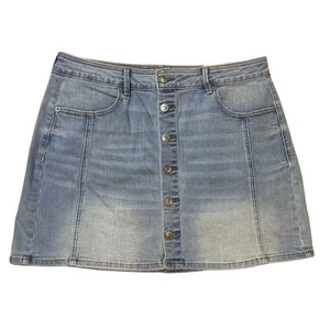 NWT American Eagle Super Stretch Hi-Rise A-Line Light Wash Button Up Skirt 14 - Picture 1 of 7