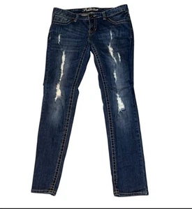 Rue 21 Denim blaue Damenjeans Größe 9/10 Junior niedriger Bund Skinny Reißverschluss Hosenschlitz - Bild 1 von 9