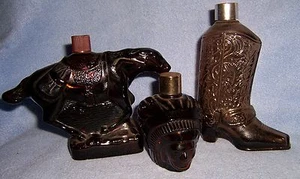 3 vintage cowboy old west DECANTERS horse indian cowboy boot brown glass avon - Picture 1 of 4