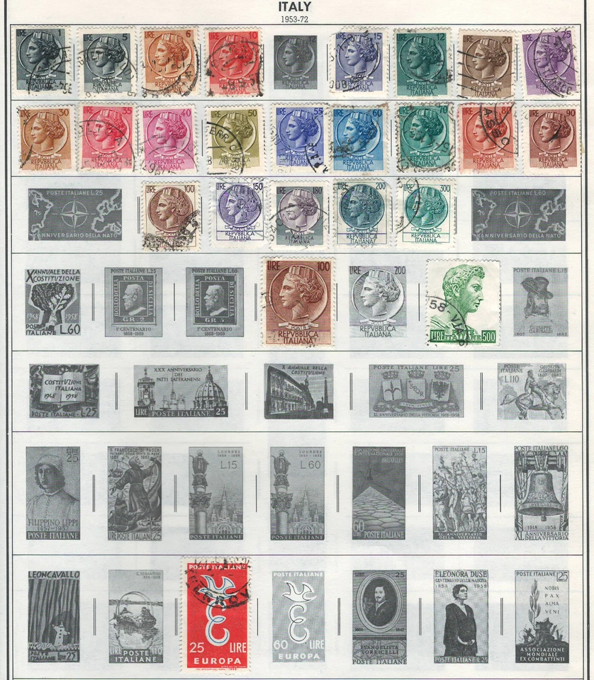 ITALY 1953-1972 Very Fine & Fine Used Stamps Hinged/ Glued on List: 2 Sides - Image 1 of 2
