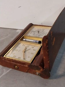 Old Vintage ANGELUS SENTRY 8 Day Swiss Travel Alarm Clock, Thermometer,Barometer - Picture 1 of 14