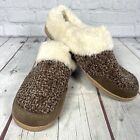 Lands' End Women 11 Chunky Knit Fuzzy Clog Slippers Brown Chenille Faux Fur Line