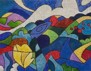 Needlepoint Handpainted Purple Palm Flight 11x14 - Picture 1 of 4