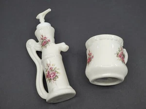 VB Athena Rose Floral Water Pump Soap  Lotion Dispenser and toothbrush holder  - Picture 1 of 11