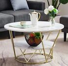 Ivinta Round Coffee Table with Gold Metal Leg Modern 2-Tier Center Cocktai Table