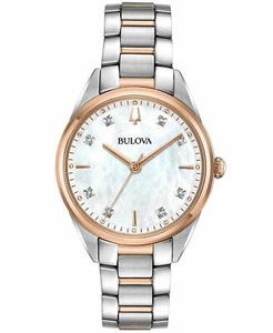 Bulova 98P183 Sutton 8 Diamonds Two Tone White MOP Dial Sapphire Reloj de mujer - Imagen 1 de 12