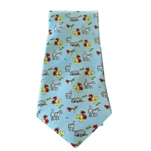 KRIZIA Seidenkrawatte Made in Italy hellblau Zebra Nilpferd Blumen - Bild 1 von 5