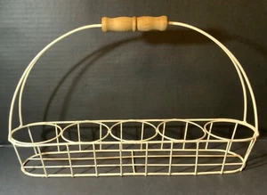 VTG Metal White Wire Caddy Holder With Handle 5 Round Compartments Jars Pots - Picture 1 of 6