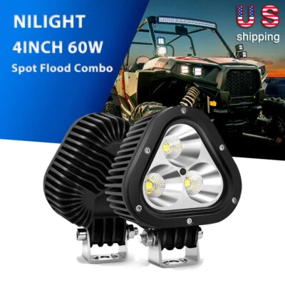 Combo de luz de trabajo LED Nilight 2 piezas 60 W 4 pulgadas forma triángulo punto inundación para camión Foto 1 de 4