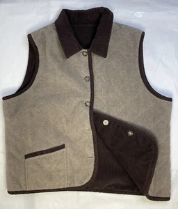 VTG TALBOTS Med-Weight Button-Up REVERSIBLE CORDUROY/FLEECE Vest Brown/Tan Sz L - Picture 1 of 12
