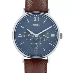 Timex Men's Southview 41mm Multifunction Brown/Blue Leather Strap Day-Date Watch - Picture 1 of 8