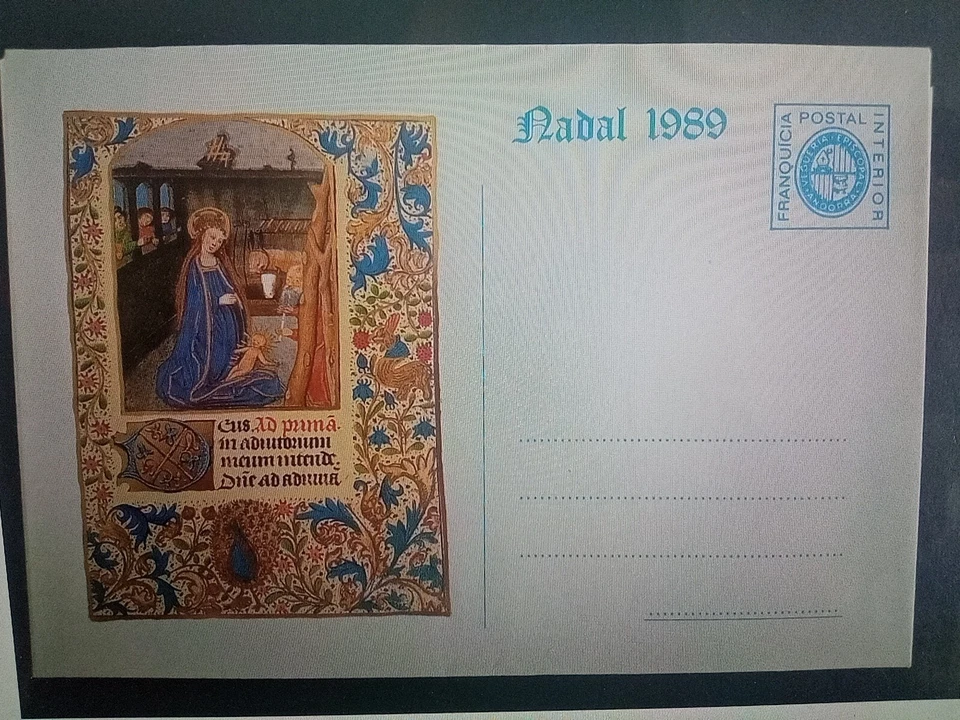 SELLOS ANDORRA MNH VEGUERÍA EPISCOPAL 1989 SOBRE FRANQUICIA AEREA. NAVIDAD  - Imagen 1 de 1