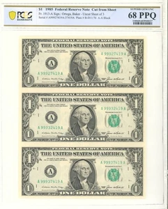 💥💫Top Graded💥💫 1985 $1 Federal Reserve Notes - Uncut Sheet of 3 PCGS 68PPQ - Picture 1 of 3