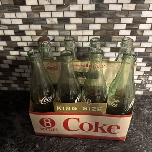 10oz . Coca-Cola Green Glass Bottles Asst'd States Set of 8 with carrier - Picture 1 of 14