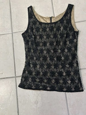 Top de fiesta vintage años 50 cóctel meneado XS/S negro desnudo ilusión encaje con cuentas. Foto 1 de 4