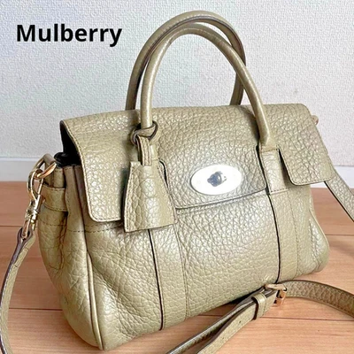 MULBERRY Bayswater Bolso de Mano Bolso de Hombro Turnlock Cuero Gris Auténtico Foto 1 de 4