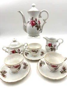 Royal Rose of Japan Moss Rose Tea Pot Sugar Creamer, Cups Saucers Dish 11 Pc Set - Picture 1 of 21