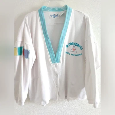 Vintage Le Coq Sportif Women's Sweatshirt White Blue 80s 90s Y2K Size Large - Image 1 of 4