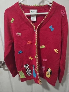 Quacker Factory Sweater Cat Dogs Poodle Red Cardi Button Rare Small NEW NWT - Picture 1 of 4