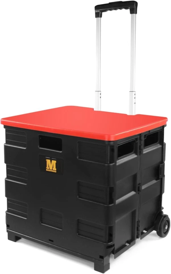 MaxWorks 50830 Collapsible Black Rolling Folding Dolly Cart for Teachers - Mu...