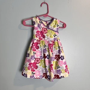 Little Me Infant Girls Sleeveless Flower Dress Size 9M Button Back Waist Tie - Picture 1 of 10
