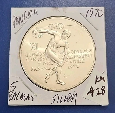 1970 REPUBLIC OF PANAMA .925 STERLING SILVER 5 BALBOAS  COIN (KM.#28) - Image 1 of 3