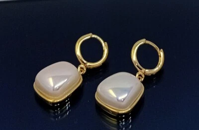 18K Gold Filled Stunning Italian Simulated Pearl 18ct GF Drop Earrings 30mm - Image 1 of 4