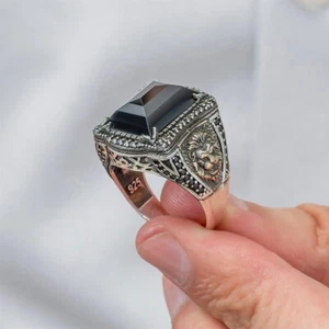 925k Men's Silver Jewelry Vintage Gemstone Ring Turkish Handmade Sterling Silver - Picture 1 of 3