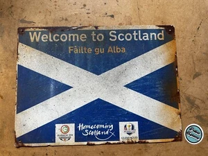 Welcome to Scotland Road Sign Workshop Sign Rusty Weathered Worn Scottish - Picture 1 of 3