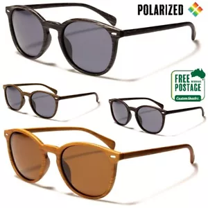 Polarized Sunglasses - Mens / Womens - Round Frame Wood Grain Print - Polarised - Picture 1 of 5