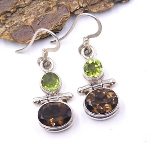 6 Gm 925 Sterling Silver Natural Multi Cut Gemstone Handmade Earring Size1.25" - Picture 1 of 6