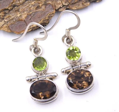 6 Gm 925 Sterling Silver Natural Multi Cut Gemstone Handmade Earring Size1.25" - Image 1 of 4