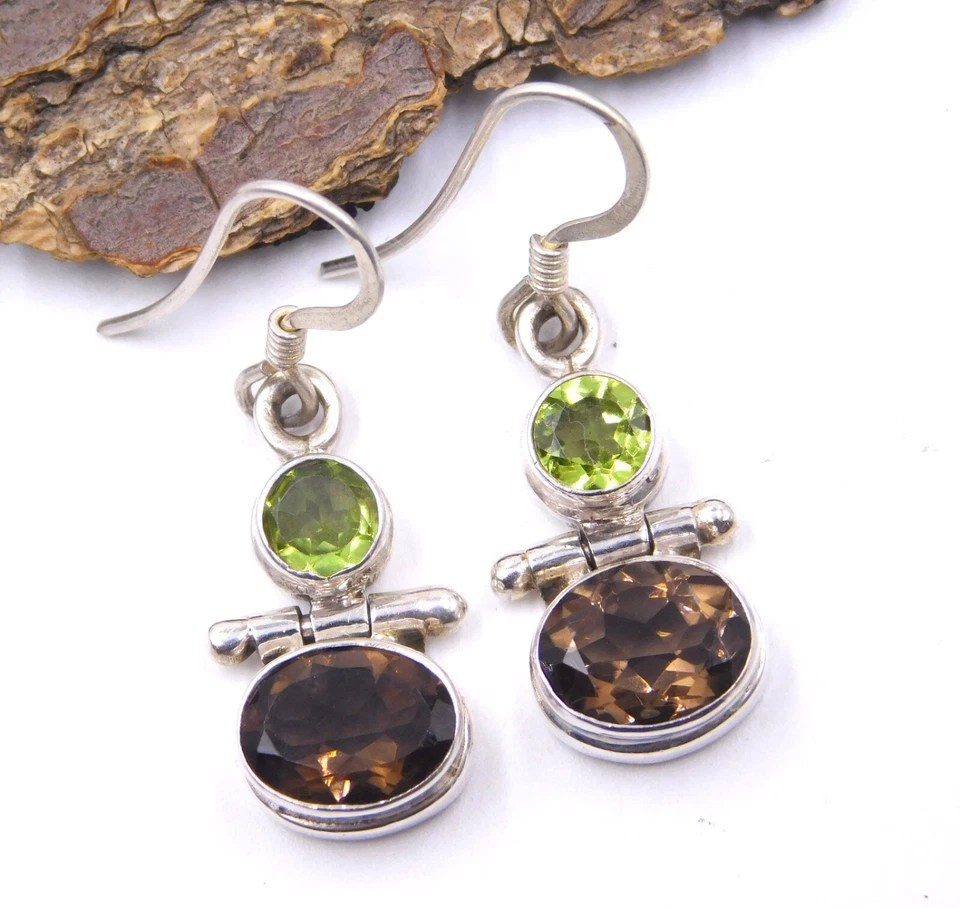 6 Gm 925 Sterling Silver Natural Multi Cut Gemstone Handmade Earring Size1.25" - Image 1 of 4