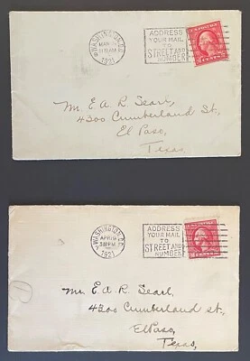Washington, D.C. Covers (2) - mailed March & April, 1921  to El Paso, TX -  DC - Image 1 of 2