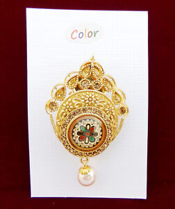 Indian Bollywood Gold Plated Fashion Cz Brooch Earring Women Wedding Jewelry Pin