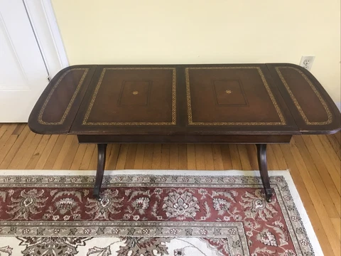Heritage Henredon Drop Leaf Table with tooled leather c.1950 Cover