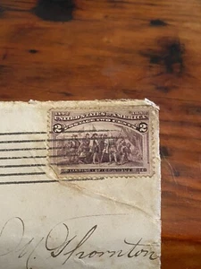 1893 United States Landing of Columbus (1492-1892) 2c Cent Stamp Envelope (Used) - Picture 1 of 2