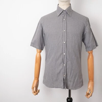 XACUS Collezioni Men's Short Sleeve Slim-Fit Gray Geometric Shirt S 38 / 15  - Image 1 of 4