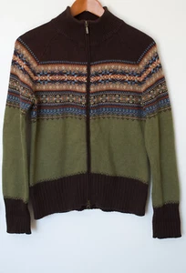 Maglione cardigan vintage Eddie Bauer donna anni 90 taglia Petite M Fair Isle nordico - Foto 1 di 7