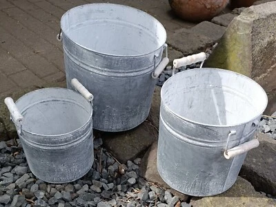 ❤ 3 er Set Topf / Eimer zum bepflanzen  Vintage Usedlook Zink   Deko  Pflanze  ❤ - Bild 1 von 4