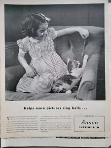 1958 Ansco camera film Little girl and cat plays with bell ad  - Picture 1 of 1