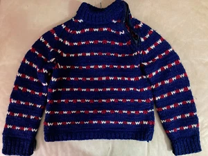 Retro Vintage Kids Knitted Sweater 172 Blue Hand Knitted UNIQUE Zipper - Picture 1 of 10