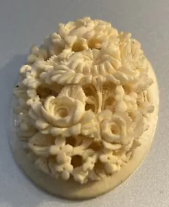 Antique Carved Flower Floral Cameo - Japanese Signed - Picture 1 of 13